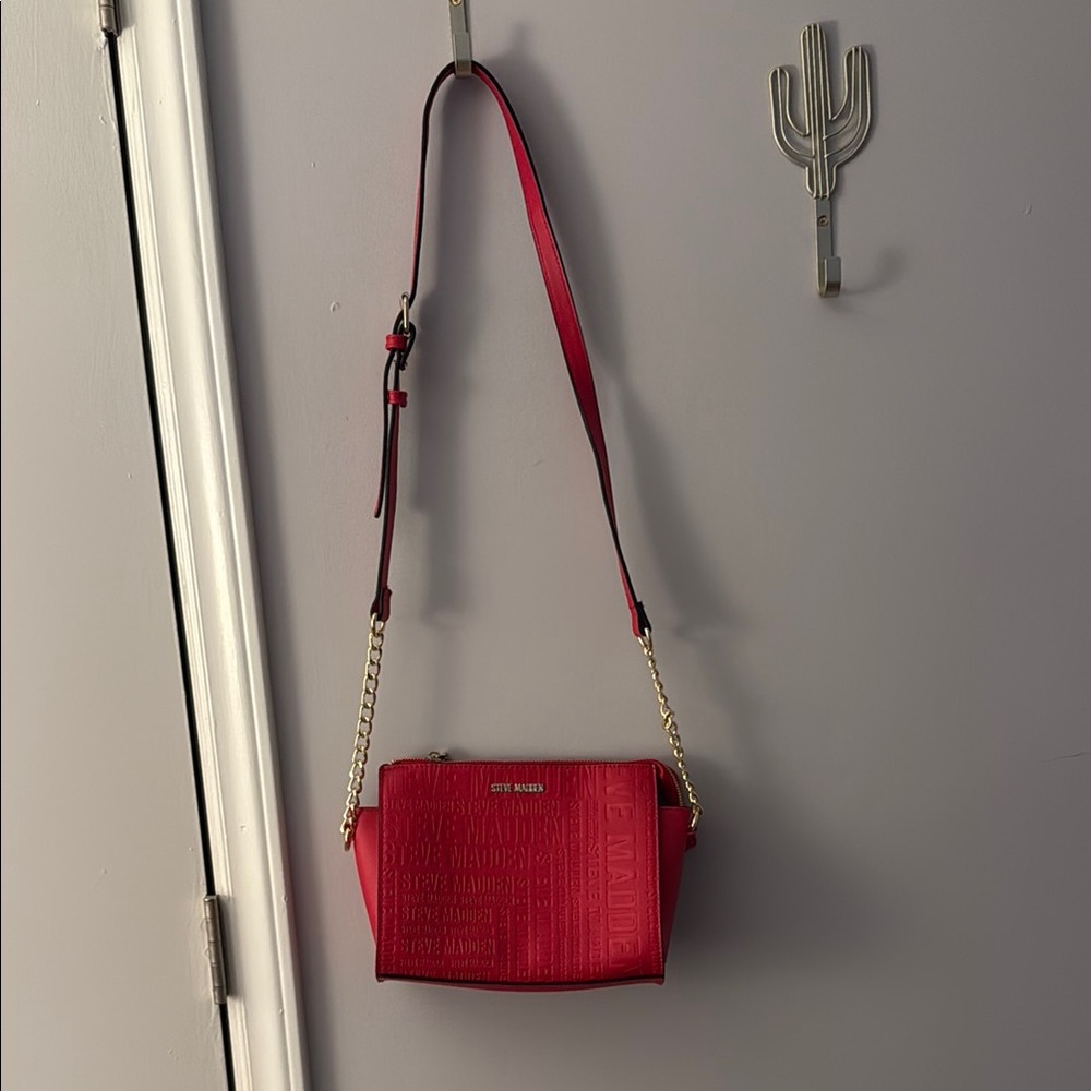 Steve Madden Red Leather Crossbody Bag with Gold Hardware